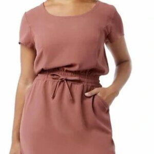 32 Degrees Cool Twill Short Sleeve Pink Dress w/ Drawstring Tie Waist Women's XL